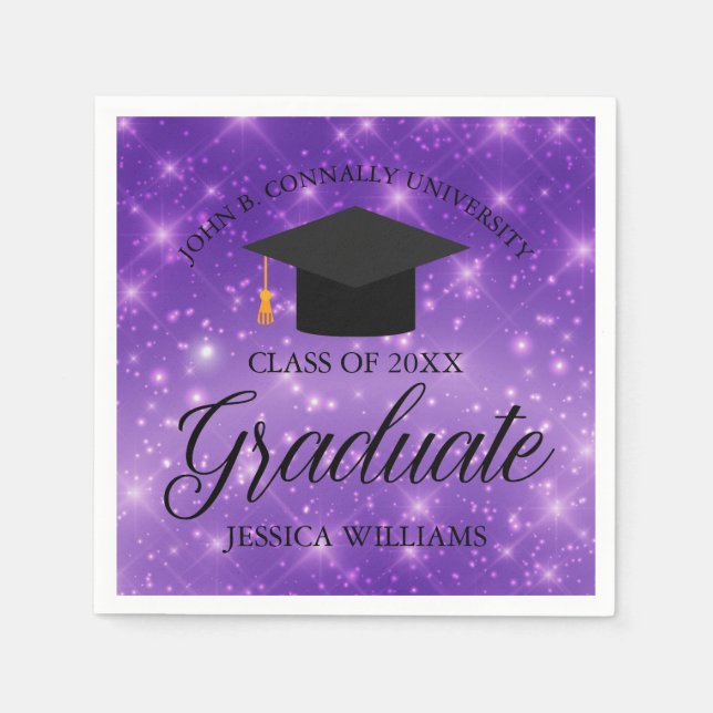 Purple Sparkle Graduate Custom Graduation Party Napkin (Front)