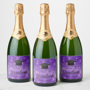 Purple Sparkle Graduate Custom Graduation Party Sparkling Wine Label