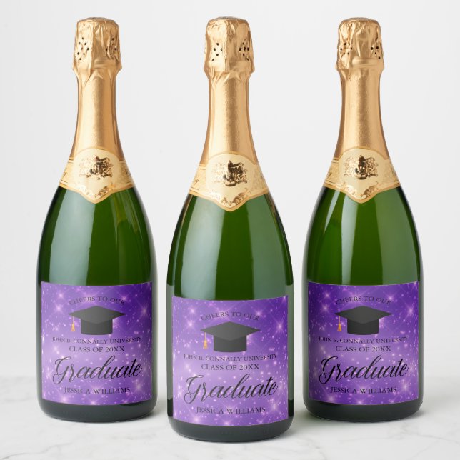Purple Sparkle Graduate Custom Graduation Party Sparkling Wine Label (Bottles)