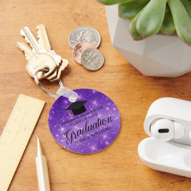 Purple Sparkle Graduation Chic Custom Graduate Key Ring (Desk)