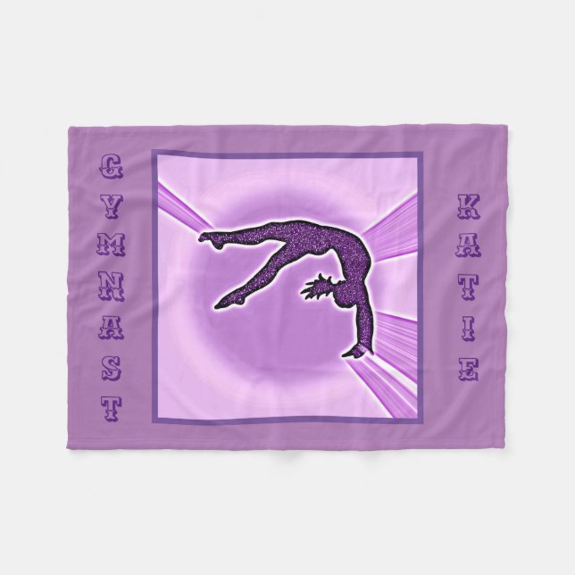 Purple Sparkle Gymnastics Ribbon Custom Name Fleece Blanket (Front (Horizontal))