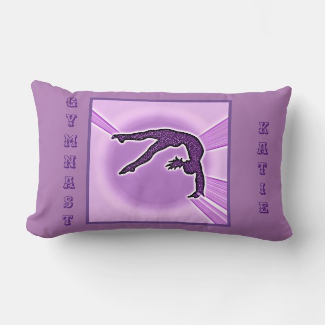 Purple Sparkle Gymnastics Ribbon Custom Name  Lumbar Cushion (Front)