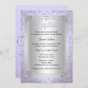 Purple Sparkle Jewel Baptism Christening Invitation