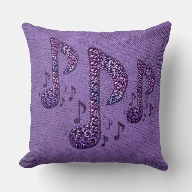 Purple Sparkle Music Notes Throw Pillow (Front)