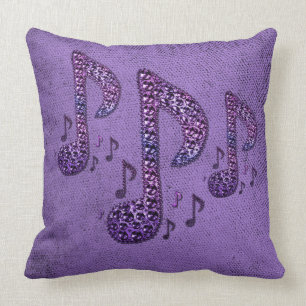 Purple Sparkle Music Notes Throw Pillow