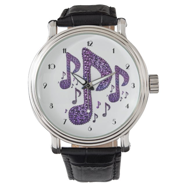 Purple Sparkle Music Notes Wrist Watch (Front)