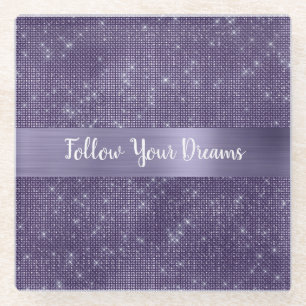 Purple Sparkle Personalised Quote   Glass Coaster