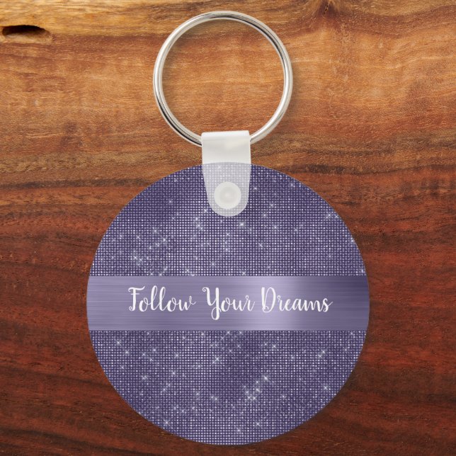Purple Sparkle Personalised Quote   Key Ring (Front)