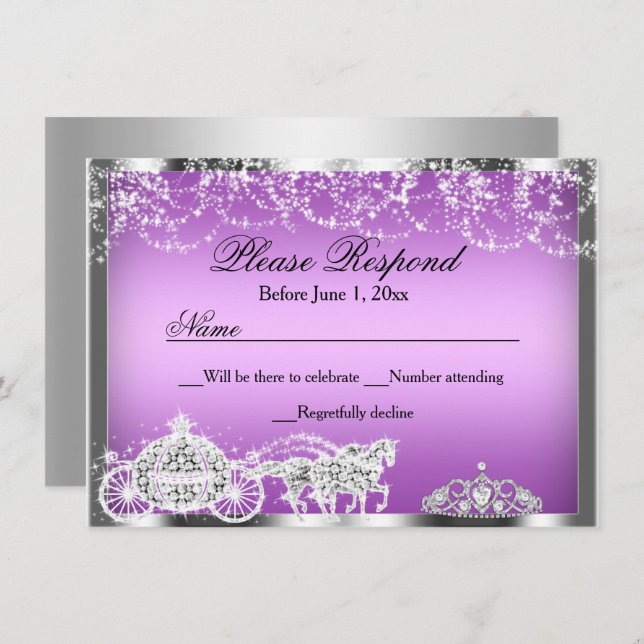 Purple Sparkle Princess Theme RSVP Reply Invitation (Front/Back)