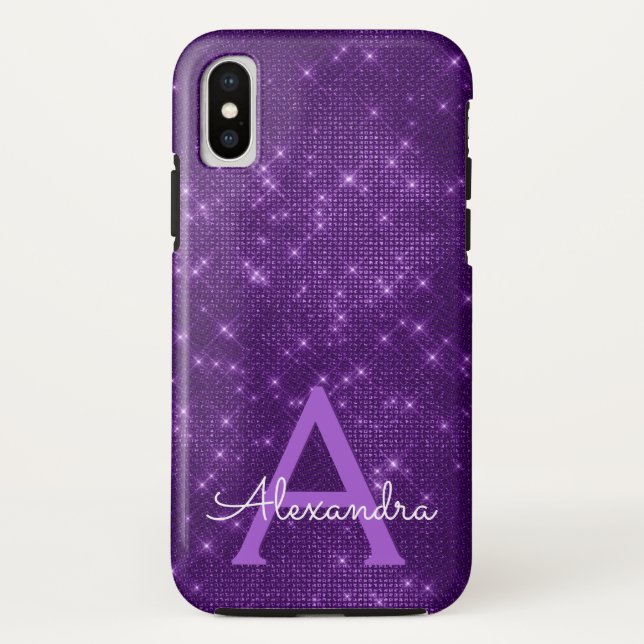 Purple Sparkle Shimmer Monogram & Initial Case-Mate iPhone Case (Back)