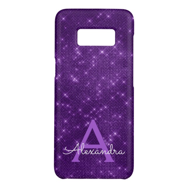 Purple Sparkle Shimmer Monogram & Initial Case-Mate Samsung Galaxy Case (Back)