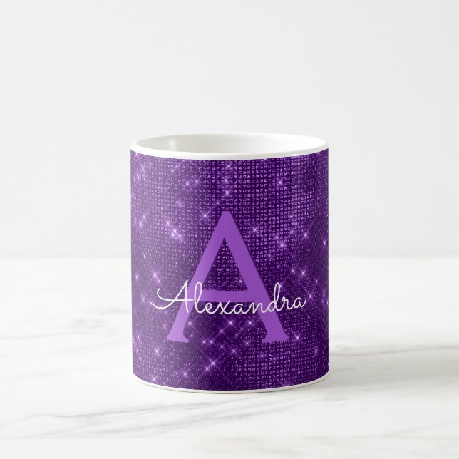 Purple Sparkle Shimmer Monogram Name & Initial Coffee Mug (Center)