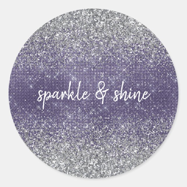 Purple Sparkle Silver Glitter Classic Round Sticker (Front)