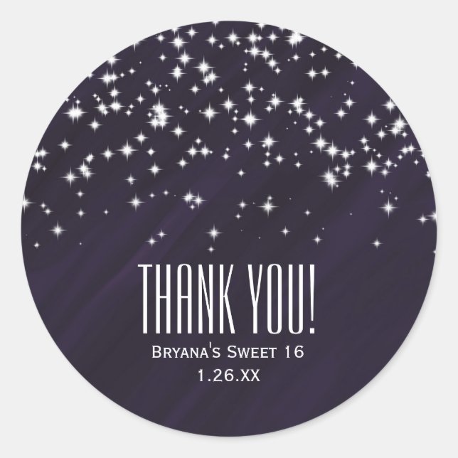 Purple & Sparkle Stars Elegant Glamour Favour Classic Round Sticker (Front)