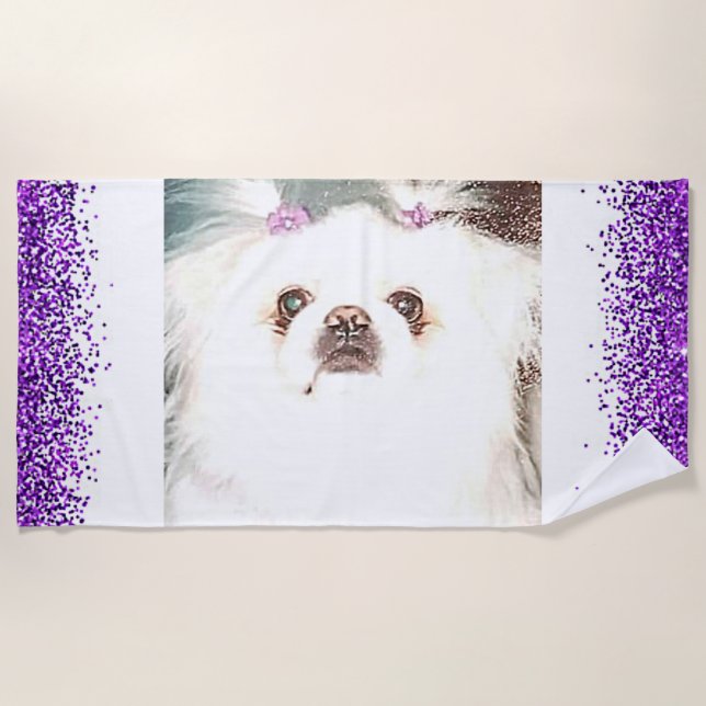 Purple Sparkle "Sugar" Dog Beach Towel (Front)