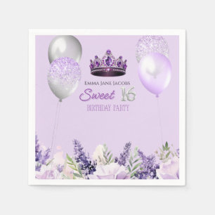 Purple Sparkle Sweet 16 Birthday Party  Napkin