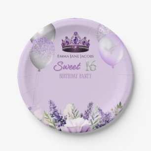 Purple Sparkle Sweet 16 Birthday Party  Paper Plate