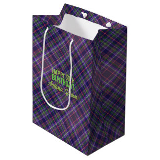 Purple Sparkle Tartan Plaids Special Day Birthday Medium Gift Bag
