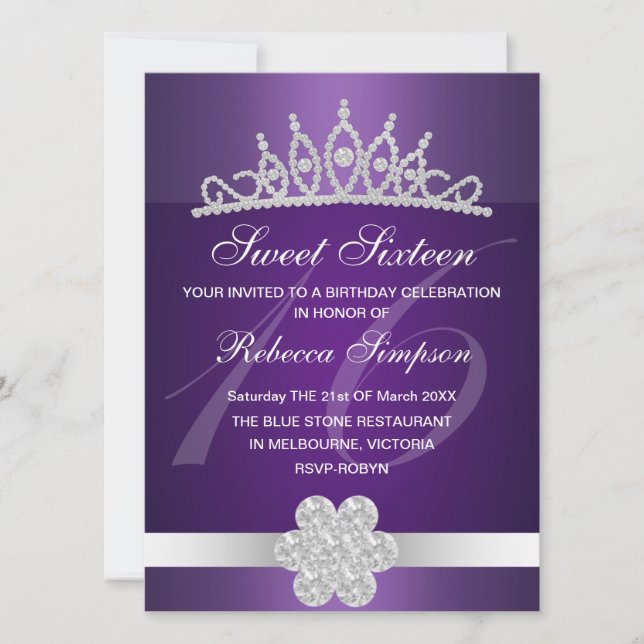 Purple Sparkle Tiara Birthday Invitation (Front)
