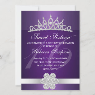 Purple Sparkle Tiara Birthday Invitation
