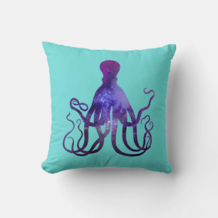Purple Sparkle Watercolor Nautical Octopus Cushion