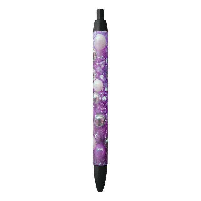 Purple Sparkles Black Ink Pen (Front Vertical)