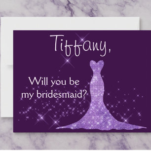 Purple Sparkles Gown Will you be my bridesmaid? Invitation