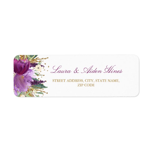 Purple Sparkling Amethyst Wedding Address Labels (Front)