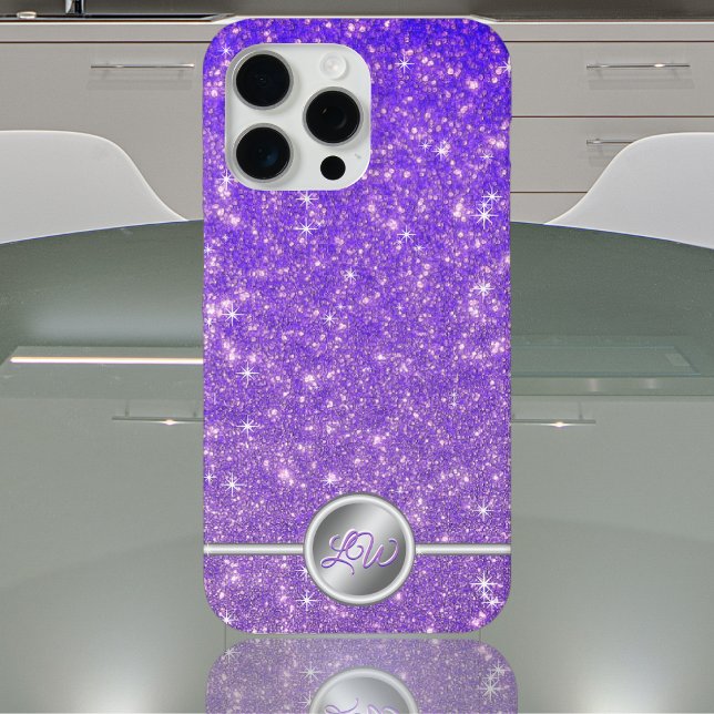 Purple sparkling glitter monogram phone case (Creator Uploaded)