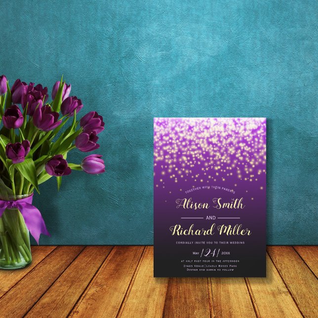 Purple sparkling lights winter night wedding invitation (Creator Uploaded)