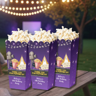 Purple Sparkling Movie Night Thank You Popcorn Favour Box