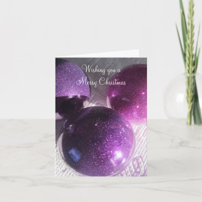 Purple Sparkly Christmas Decorations Holiday Card (Front)