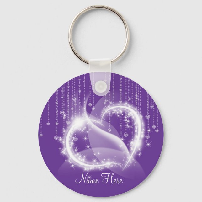 Purple Sparkly Hearts Keychain (Front)