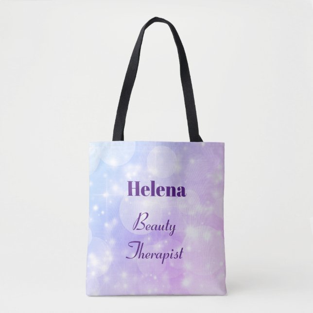 Purple Sparkly Personalised Beauty Therapist Tote Bag (Front)