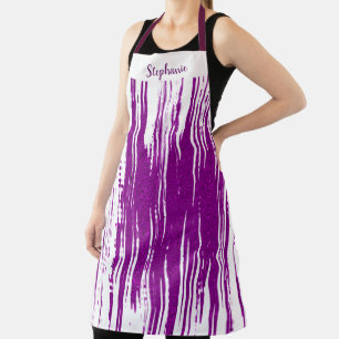 Purple Spiky Wave Patterns White Custom Monograms Apron