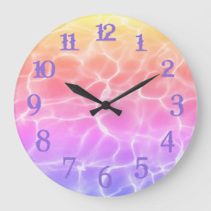 Purple Splash Numbers Rainbow Swimming Pool Large Clock