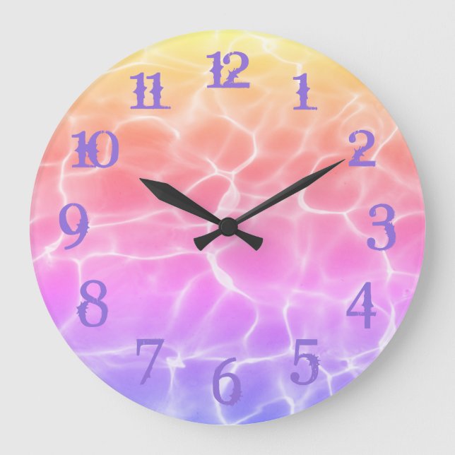 Purple Splash Numbers Rainbow Swimming Pool Large Clock (Front)