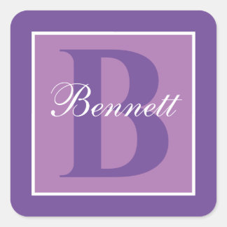 Purple Split Initial Monogram personalised Square Sticker