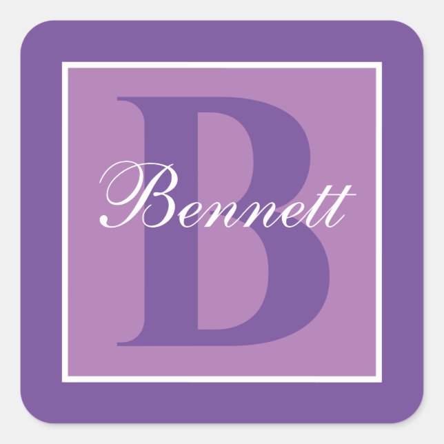  Purple Split Initial Monogram personalised  Square Sticker (Front)