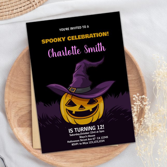 Purple Spooky Black Halloween Birthday Invitations (Purple Spooky Black Halloween Birthday Invitations)