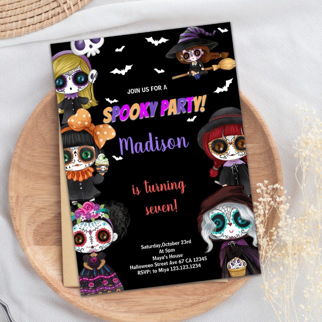 Purple Spooky Black Halloween Birthday Invitations (Purple Spooky Black Halloween Birthday Invitations)