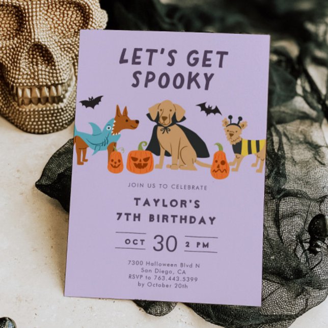 Purple Spooky Costume Dogs Halloween Birthday Invitation (Creator Uploaded)