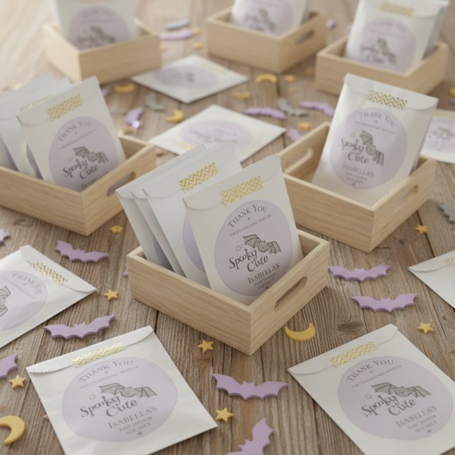 Purple Spooky Cute Bats Baby Halloween Favour Bag (Cute Halloween Baby Shower Favor Bags. Spooky Cute Baby Bat Thank You Bag in Purple for Baby Girl )