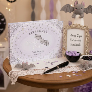 Purple Spooky Cute Bats Halloween Baby Shower Guest Book