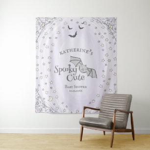 Purple Spooky Cute Halloween Baby Shower Backdrop Tapestry