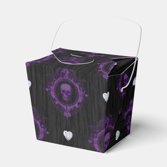 PURPLE SPOOKY GOTHIC HALLOWEEN SKULLS FAVOUR BOX (Front Side)