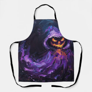 Purple Spooky Jack O Lantern Ghost Apron