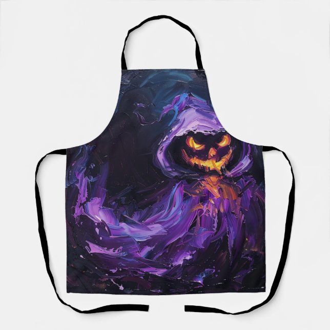 Purple Spooky Jack O Lantern Ghost Apron (Front)
