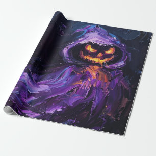 Purple Spooky Jack O Lantern Ghost Wrapping Paper