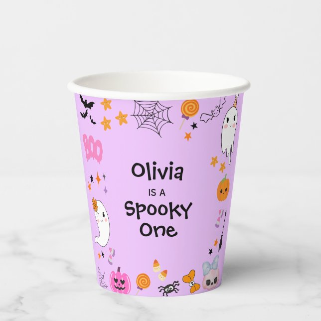 Purple Spooky One Cute Halloween 1st Birthday Paper Cups (Front)